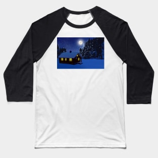 Winter Cabin Landscape Baseball T-Shirt